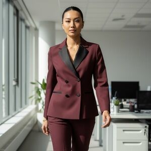 ZARA Women’s Tuxedo Double Breasted Blazer Jacket Cabernet Burgundy Sz Large